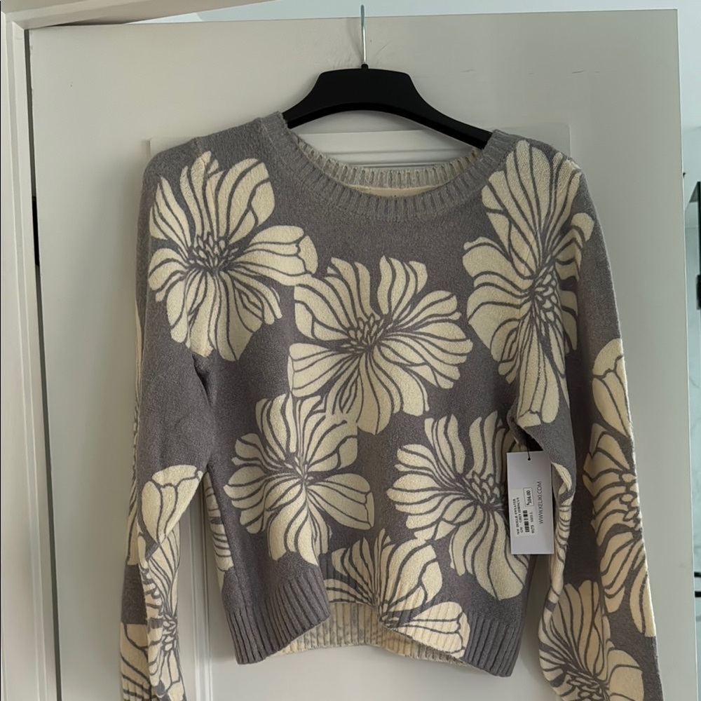 Floral Gray and Cream Sweater